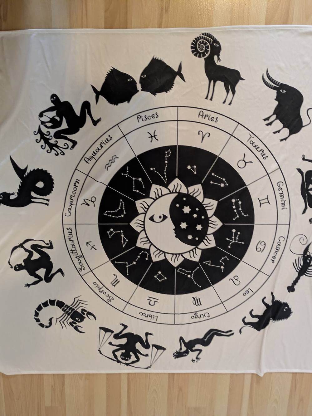 Tapestry Zodiac Tapestry Wall Hanging - Black and White